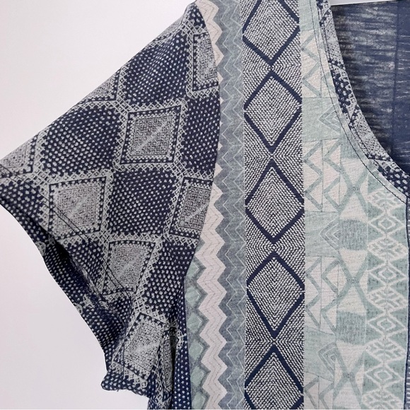 Lucky Brand Blue Green Multi Border Print Cotton Modal Tee 1X - Picture 7 of 14